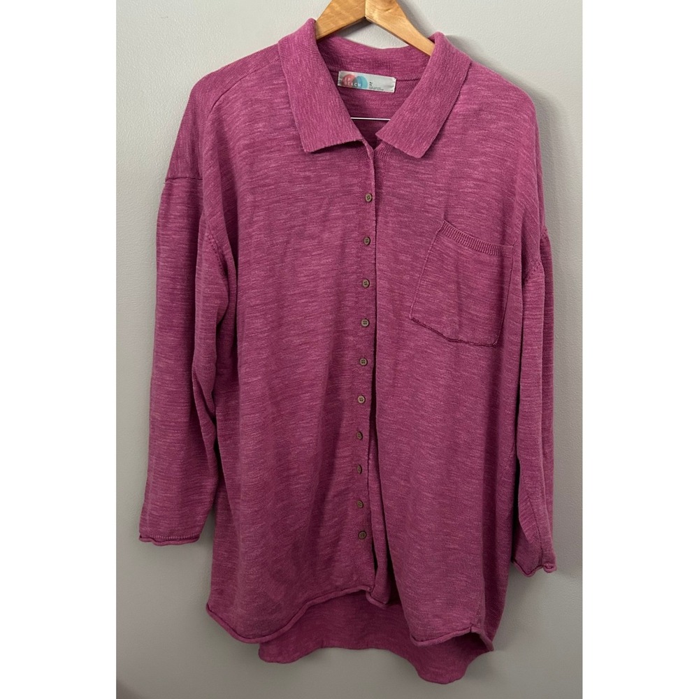 Women’s Relaxed Button-Front Top in Berry Pink